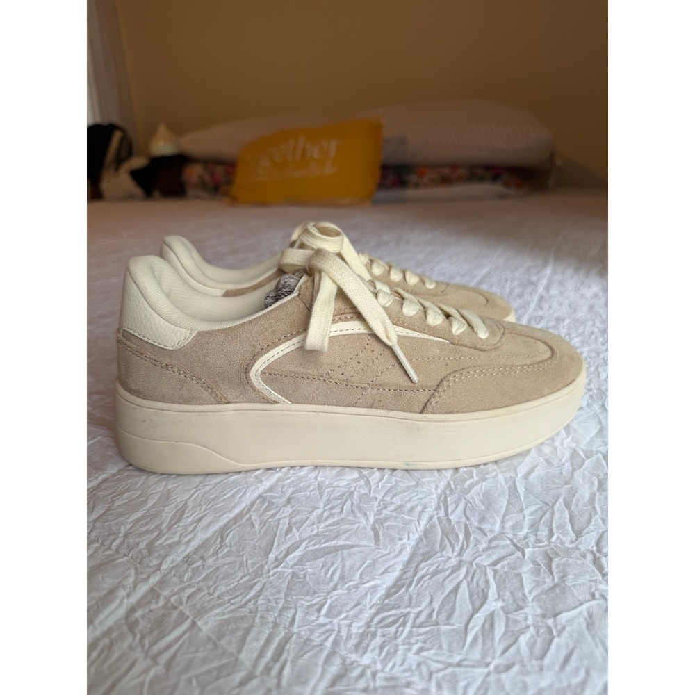 Zara Beige Suede Platform Sneakers Womens EUR 36 US 6 Lace Up Shoes 5406/610/107